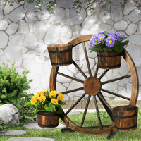 Garden Decor Plant Stand Outdoor Ornament Wooden Wagon Wheel 80cm