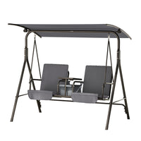 Outdoor Patio Swing Chair 2 Seater Canopy Table Top Cup Holder Black