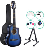 Alpha 34 Inch Classical Guitar Wooden Body Nylon String w/ Stand Beignner Blue