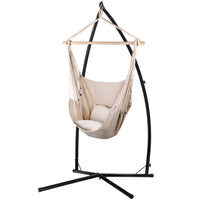 Hammock Chair Outdoor Camping Hanging with Steel Stand Cream
