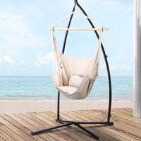 Hammock Chair Outdoor Camping Hanging with Steel Stand Cream