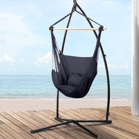 Hammock Chair Outdoor Camping Hanging with Steel Stand Grey