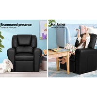 Kids Recliner Chair PU Leather Sofa Lounge Couch Children Armchair Black