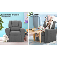 Kids Recliner Chair Linen Soft Sofa Lounge Couch Children Armchair Grey