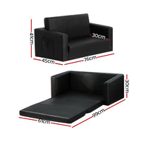 Kids Sofa 2 Seater Children Flip Open Couch PU Leather Armchair Black