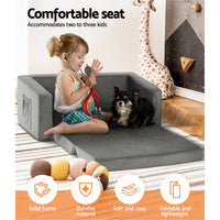 Kids Sofa 2 Seater Children Flip Open Couch Velvet Armchair Grey