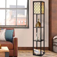 Artiss Floor Lamp 3 Tier Shelf Storage LED Light Stand Home Room Pattern Black