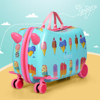 17" Kids Ride On Luggage Children Suitcase Trolley Travel Ice Cream