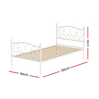 Bed Frame Metal Bed Base Single Size Platform Foundation White GROA