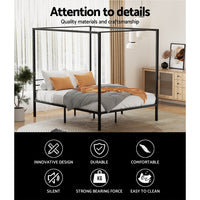 Bed Frame Metal Four-poster Platform Base Queen Size Black POCHY