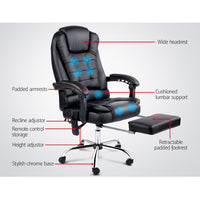 Massage Office Chair 8 Point Footrest Black