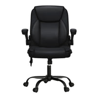 2 Point Massage Office Chair Leather Mid Back Black