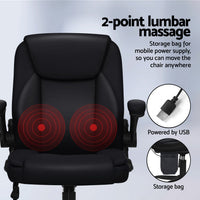 2 Point Massage Office Chair Leather Mid Back Black
