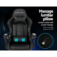 Massage Gaming Chair 2 Point PU Leather Black