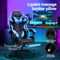 2 Point Massage Gaming Office Chair Footrest Cyan Blue