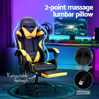 2 Point Massage Gaming Office Chair Footrest Yellow