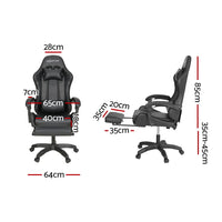 Massage Gaming Office Chair 7 LED Computer Chairs Leather Footrest Black