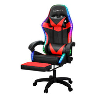 6 Point Massage Gaming Office Chair 7 LED Footrest Red
