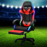 6 Point Massage Gaming Office Chair 7 LED Footrest Red