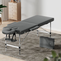 Zenses Massage Table 55cm 2 Fold Aluminium Massage Bed Portable Beauty Therapy Grey