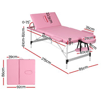 Zenses Massage Table 85CM Width 3Fold Portable Therapy Beauty Aluminium Bed Pink