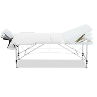 Zenses Massage Table 75cm 3 Fold Aluminium Beauty Bed Portable Therapy White