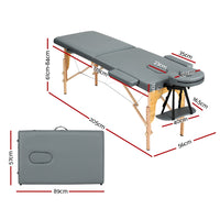 Zenses Massage Table 56CM Width 2Fold Portable Wooden Therapy Beauty Bed Grey