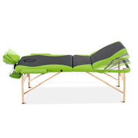 Zenses Massage Table 70cm 3 Fold Wooden Portable Beauty Therapy Bed Waxing Green