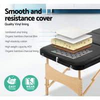 Zenses Massage Table 75cm 3 Fold Wooden Portable Beauty Therapy Bed Waxing Black