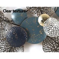 Metal Wall Art Hanging Sculpture 132cm Home Decor Leaf Circles Blue