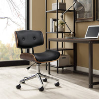 Wooden Office Chair Fabric Seat Black