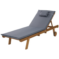 Sun Lounge Wooden Lounger Outdoor Furniture Day Bed Wheel Patio Grey