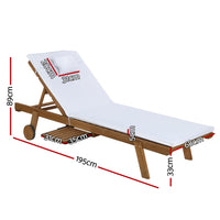2pc Sun Lounge Wooden Lounger Outdoor Furniture Day Bed Wheel Patio White