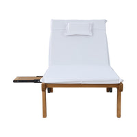 2pc Sun Lounge Wooden Lounger Outdoor Furniture Day Bed Wheel Patio White
