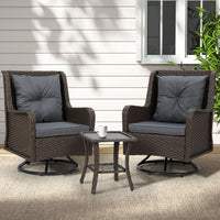 3PC Outdoor Furniture Bistro Set Lounge Wicker Swivel Chairs Table Cushion Brown