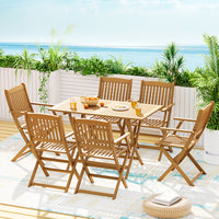 7PCS Outdoor Dining Set Garden Chairs Table Patio Foldable 6 Seater Wood