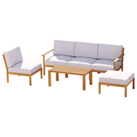 6pcs Outdoor Sofa Set 5-Seater Wooden Lounge Setting Garden Table Chairs