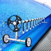 Aquabuddy Pool Cover 8x4.2m 400 Micron Silver Swimming Pool Solar Blanket 5.5m Blue Roller