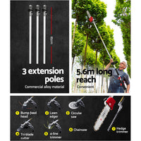 65CC Pole Chainsaw Hedge Trimmer Brush Cutter Whipper Snipper 7-in-1 5.6m