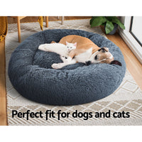 Pet Bed Dog Cat 90cm Large Calming Soft Plush Bed Dark Grey