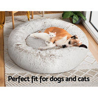 Pet Bed Dog Cat 90cm Large Calming Soft Plush White Brown
