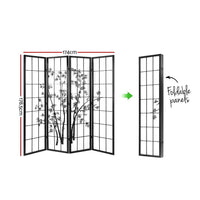 Room Divider Screen Privacy Dividers Pine Wood Stand Black White 4 Panel