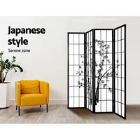 Room Divider Screen Privacy Dividers Pine Wood Stand Black White 4 Panel