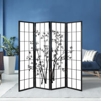 Room Divider Screen Privacy Dividers Pine Wood Stand Black White 4 Panel