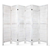 6 Panel Room Divider Screen Privacy Wood Foldable Stand Timber White