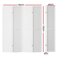 4 Panel Room Divider Screen 164x170cm Pegboard White