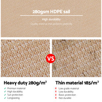 Shade Sail 6x7m Rectangle 280GSM 98% Sand Shade Cloth