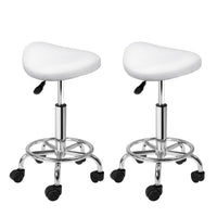 2x Salon Stool Saddle Swivel Chair White