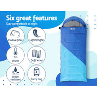 Weisshorn Sleeping Bag Kids Single 136cm Thermal Camping Hiking Blue