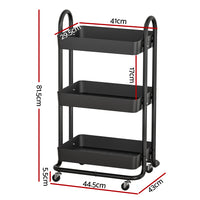 Storage Trolley Kitchen Cart 3 Tiers Rack Shelf Organiser Wheels Black